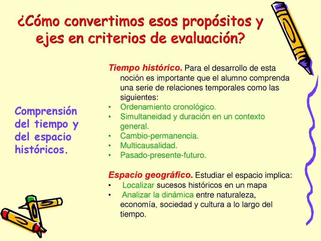 ¿Cómo convertimos esos propósitos y ejes en criterios de evaluación