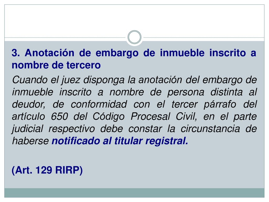 3. Anotación de embargo de inmueble inscrito a nombre de tercero