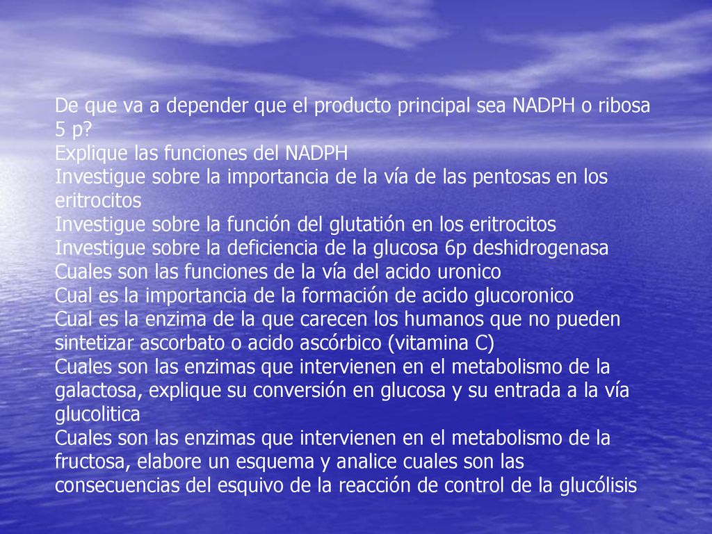 De que va a depender que el producto principal sea NADPH o ribosa 5 p