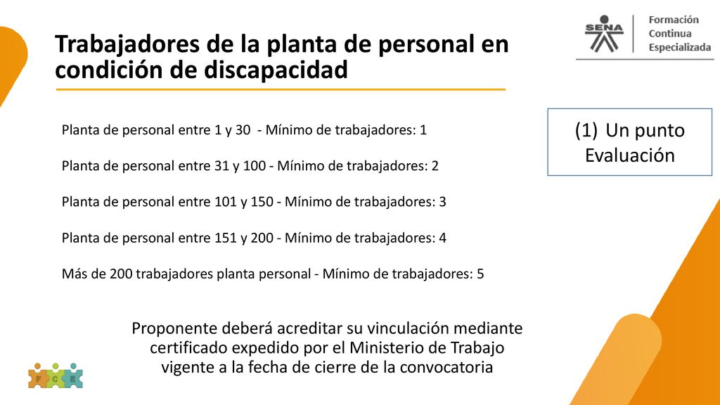 Trabajadores de la planta de personal en condición de discapacidad