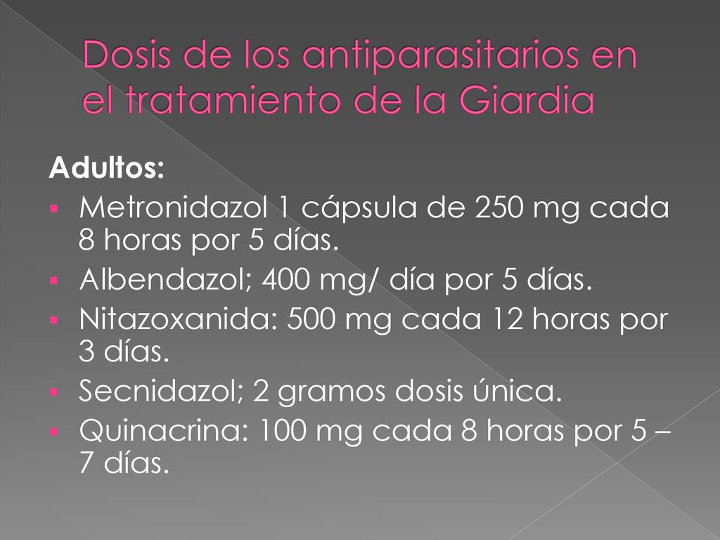 Dosis de los antiparasitarios en el tratamiento de la Giardia