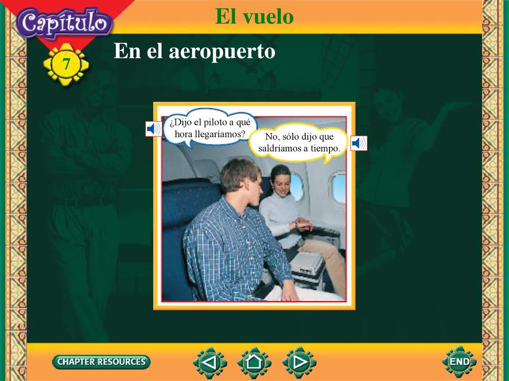 El vuelo En el aeropuerto ¿Dijo el piloto a qué hora llegaríamos