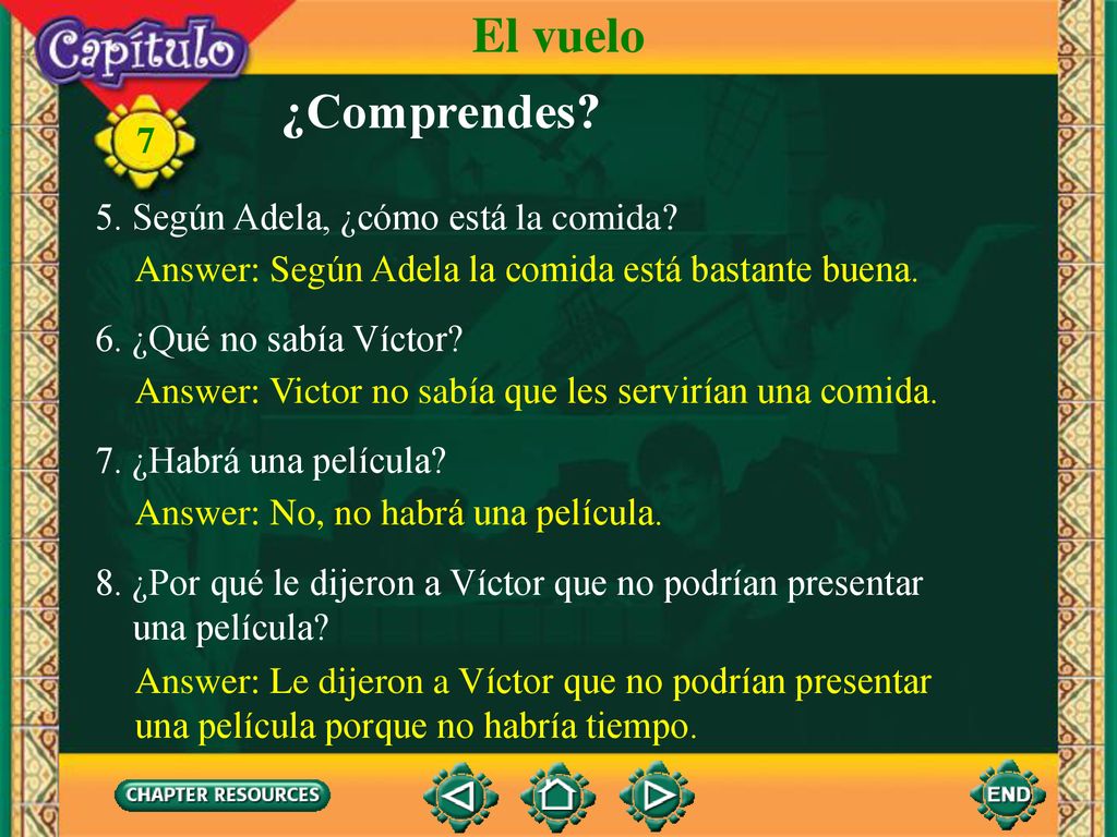 El vuelo ¿Comprendes 5. Según Adela, ¿cómo está la comida