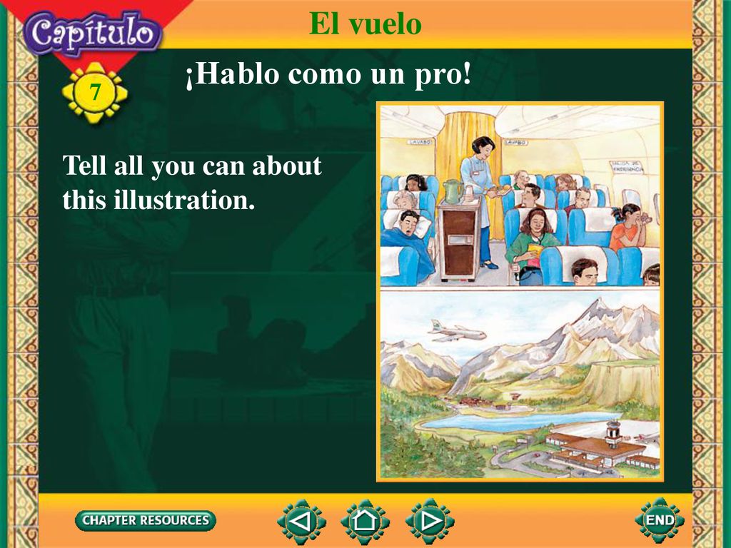 El vuelo ¡Hablo como un pro! Tell all you can about this illustration.