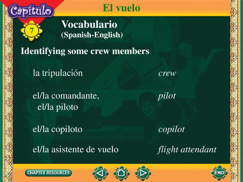 El vuelo Vocabulario Identifying some crew members la tripulación crew