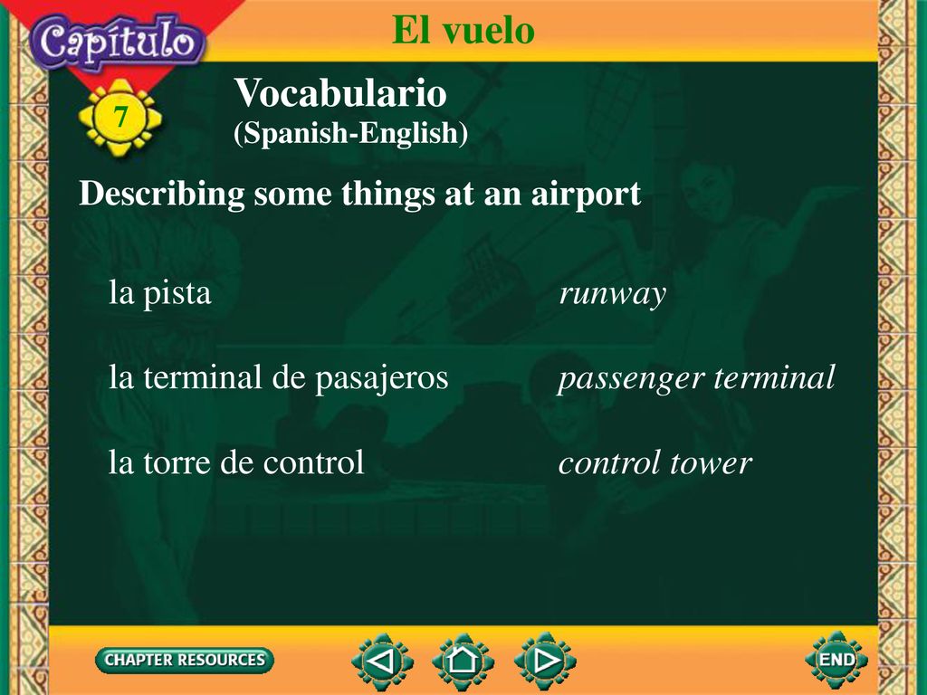 El vuelo Vocabulario Describing some things at an airport la pista