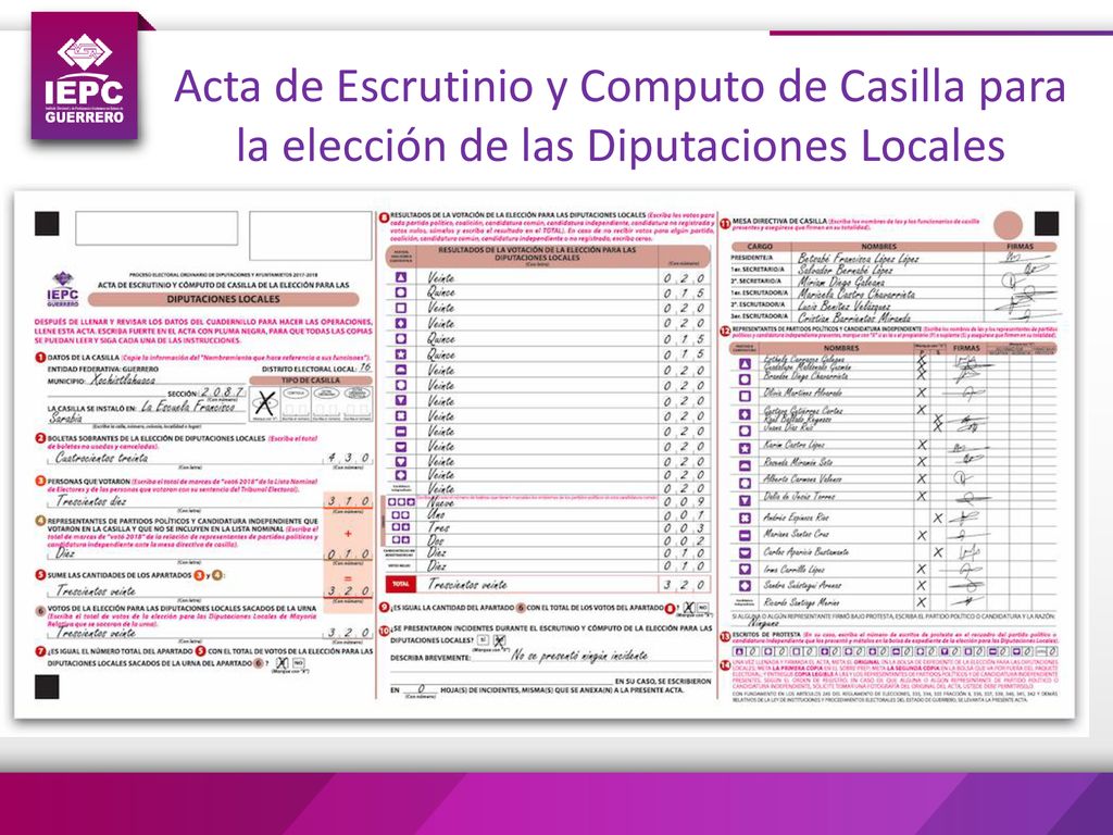 Acta de Escrutinio y Computo de Casilla para la elección de las Diputaciones Locales