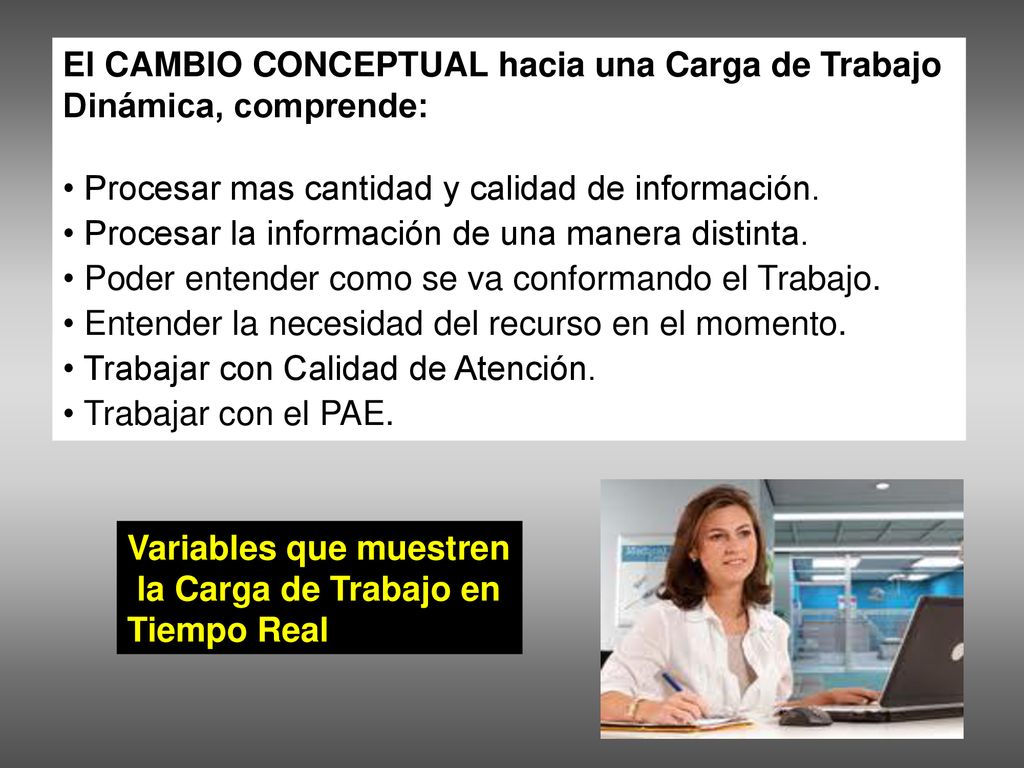 El CAMBIO CONCEPTUAL hacia una Carga de Trabajo Dinámica, comprende: