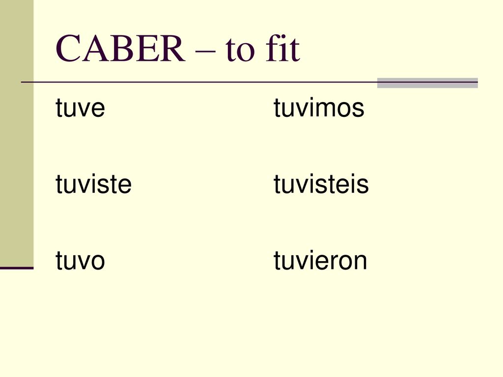 CABER – to fit tuve tuviste tuvo tuvimos tuvisteis tuvieron