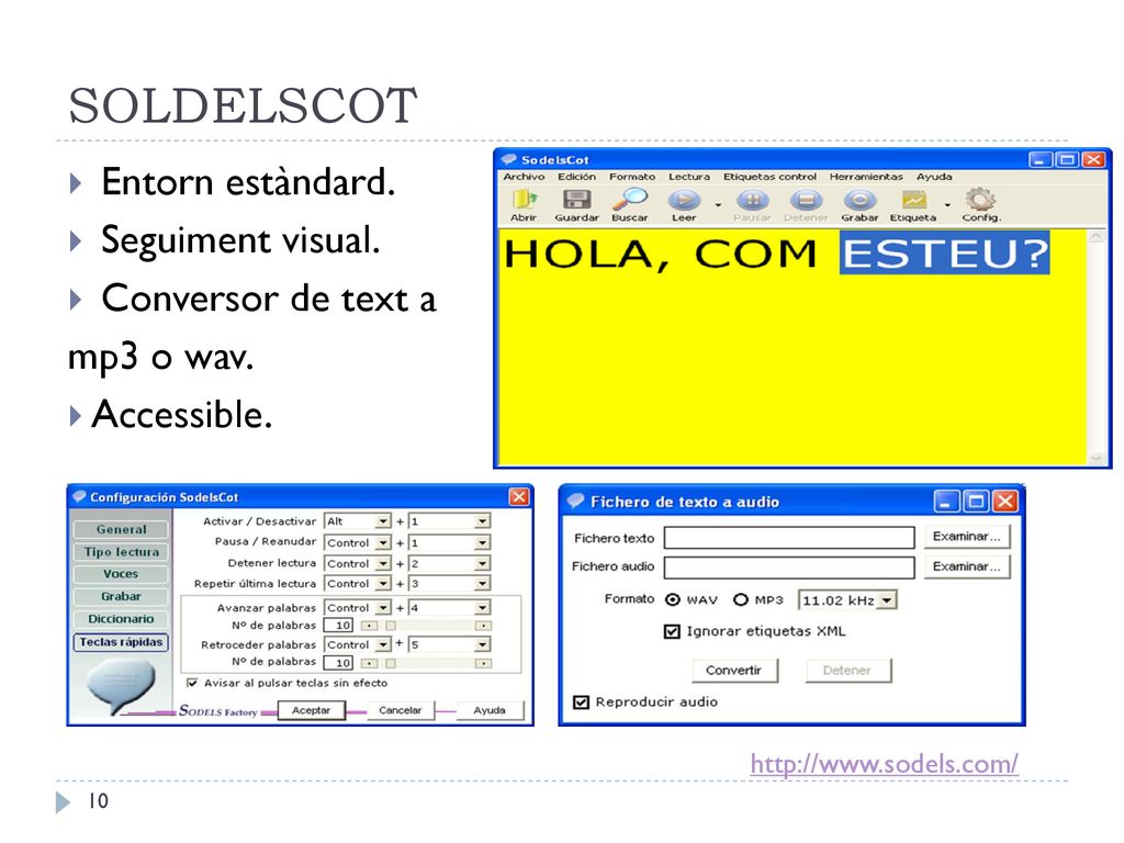 SOLDELSCOT Entorn estàndard. Seguiment visual. Conversor de text a