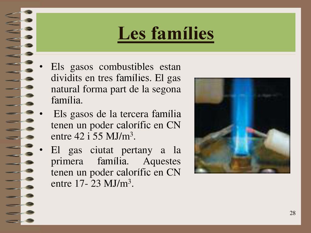 Les famílies Els gasos combustibles estan dividits en tres famílies. El gas natural forma part de la segona família.