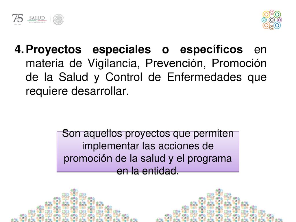 Proyectos especiales o específicos en materia de Vigilancia, Prevención, Promoción de la Salud y Control de Enfermedades que requiere desarrollar.