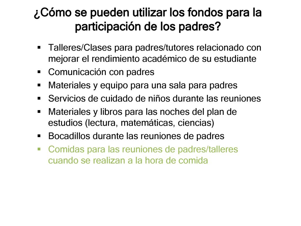 ¿Cómo se pueden utilizar los fondos para la participación de los padres