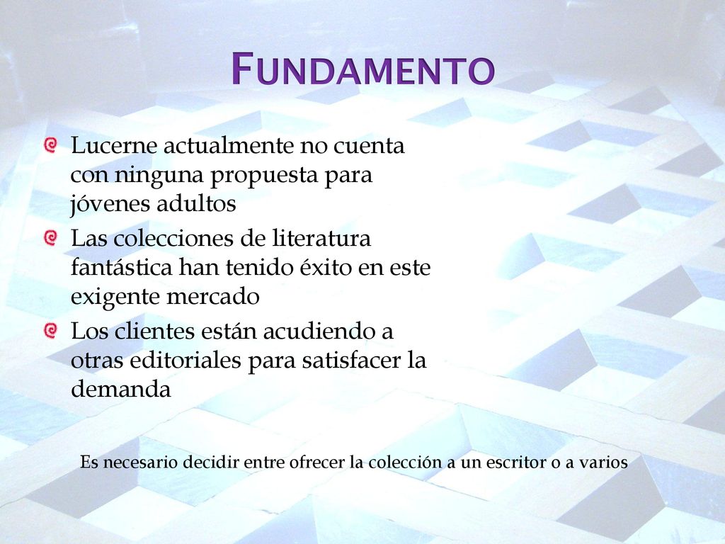 Fundamento Lucerne actualmente no cuenta con ninguna propuesta para jóvenes adultos.