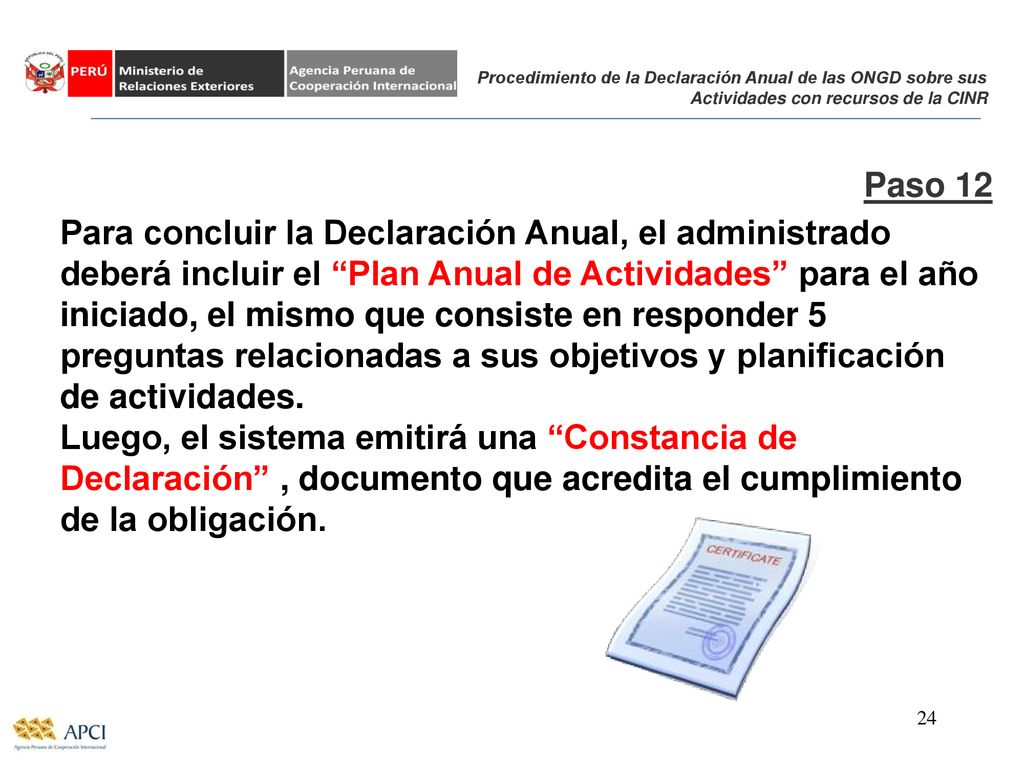 Procedimiento de la Declaración Anual de las ONGD sobre sus