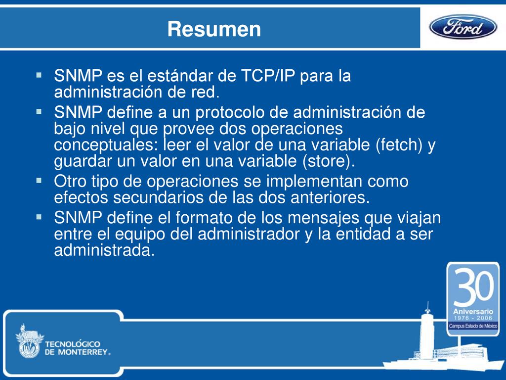 Resumen SNMP es el estándar de TCP/IP para la administración de red.