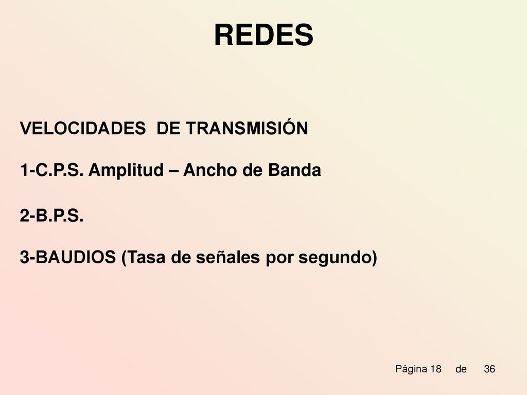 REDES VELOCIDADES DE TRANSMISIÓN 1-C.P.S. Amplitud – Ancho de Banda