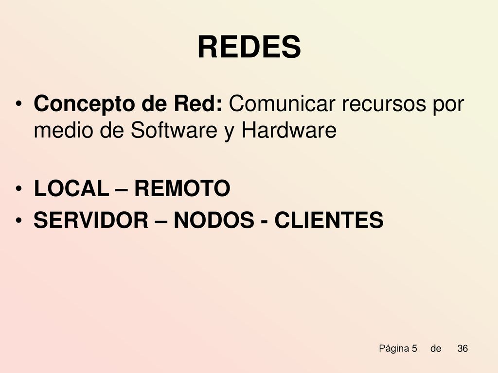 REDES Concepto de Red: Comunicar recursos por medio de Software y Hardware.