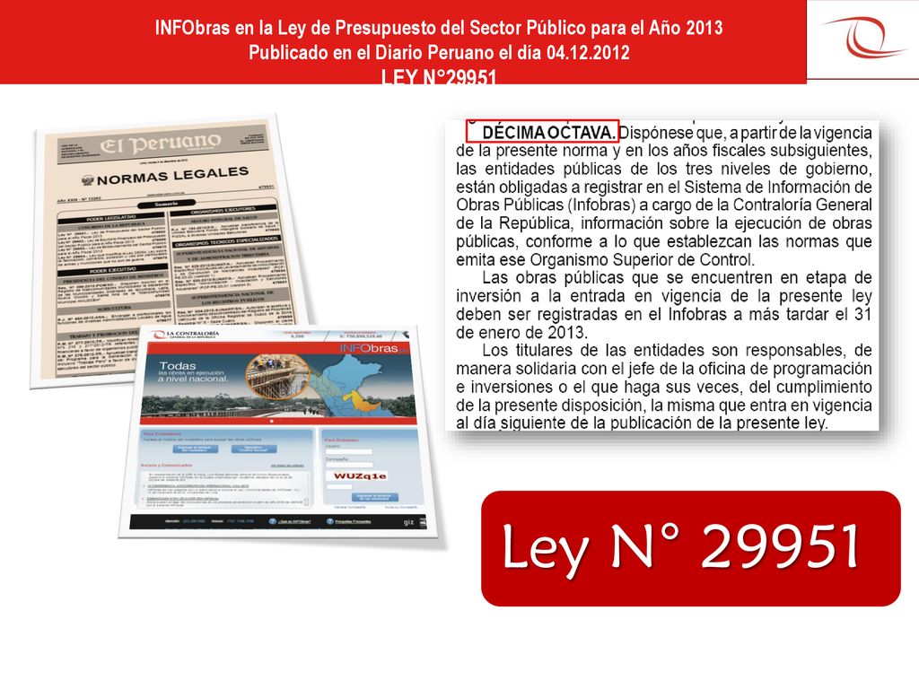 INFObras en la Ley de Presupuesto del Sector Público para el Año 2013