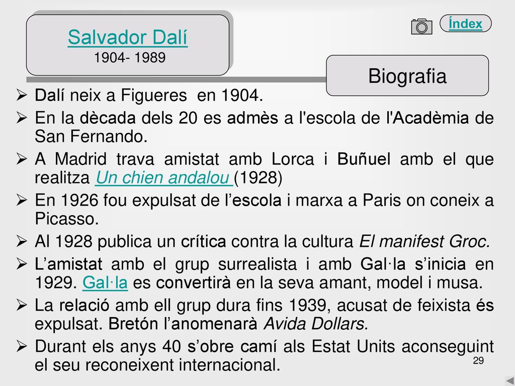 Salvador Dalí Biografia Dalí neix a Figueres en 1904.