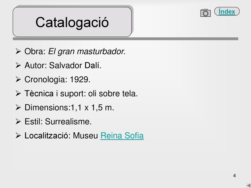 Catalogació Obra: El gran masturbador. Autor: Salvador Dalí.