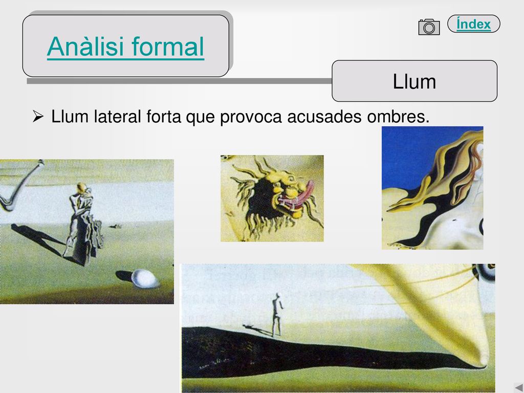 Anàlisi formal Llum Llum lateral forta que provoca acusades ombres.