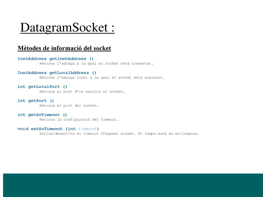 DatagramSocket : Mètodes de informació del socket