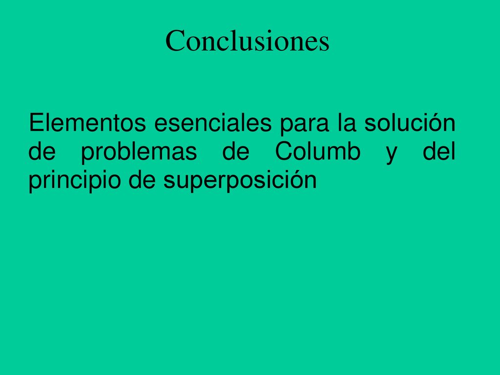 Conclusiones Elementos esenciales para la solución de problemas de Columb y del principio de superposición.