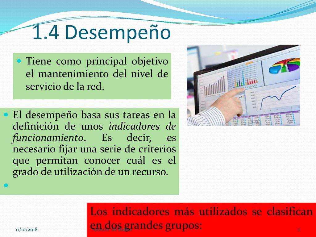 1.4 Desempeño Tiene como principal objetivo el mantenimiento del nivel de servicio de la red.