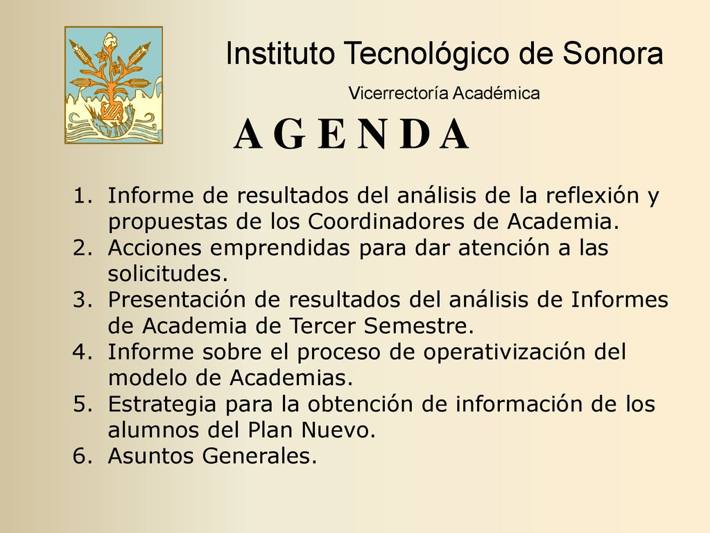 A G E N D A Instituto Tecnológico de Sonora