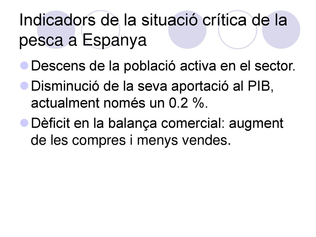 Indicadors de la situació crítica de la pesca a Espanya
