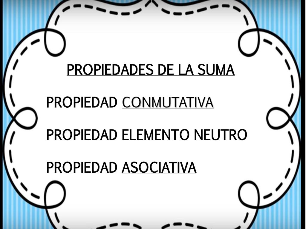 PROPIEDADES DE LA SUMA PROPIEDAD CONMUTATIVA PROPIEDAD ELEMENTO NEUTRO PROPIEDAD ASOCIATIVA
