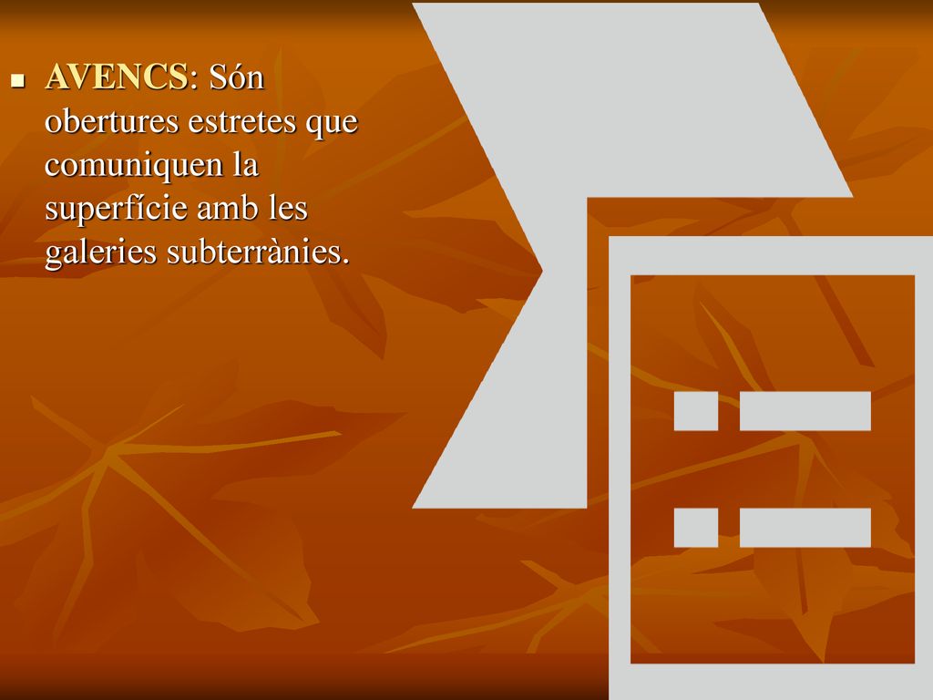 AVENCS: Són obertures estretes que comuniquen la superfície amb les galeries subterrànies.
