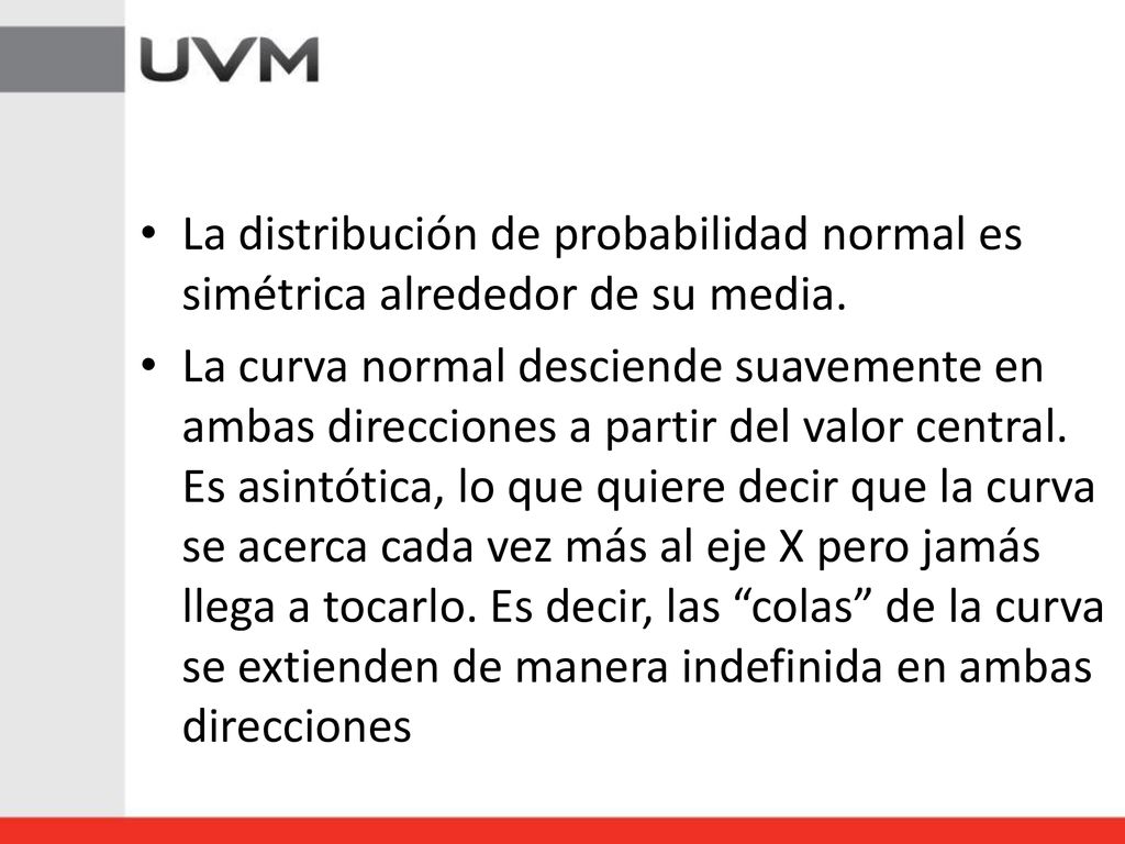 La distribución de probabilidad normal es simétrica alrededor de su media.
