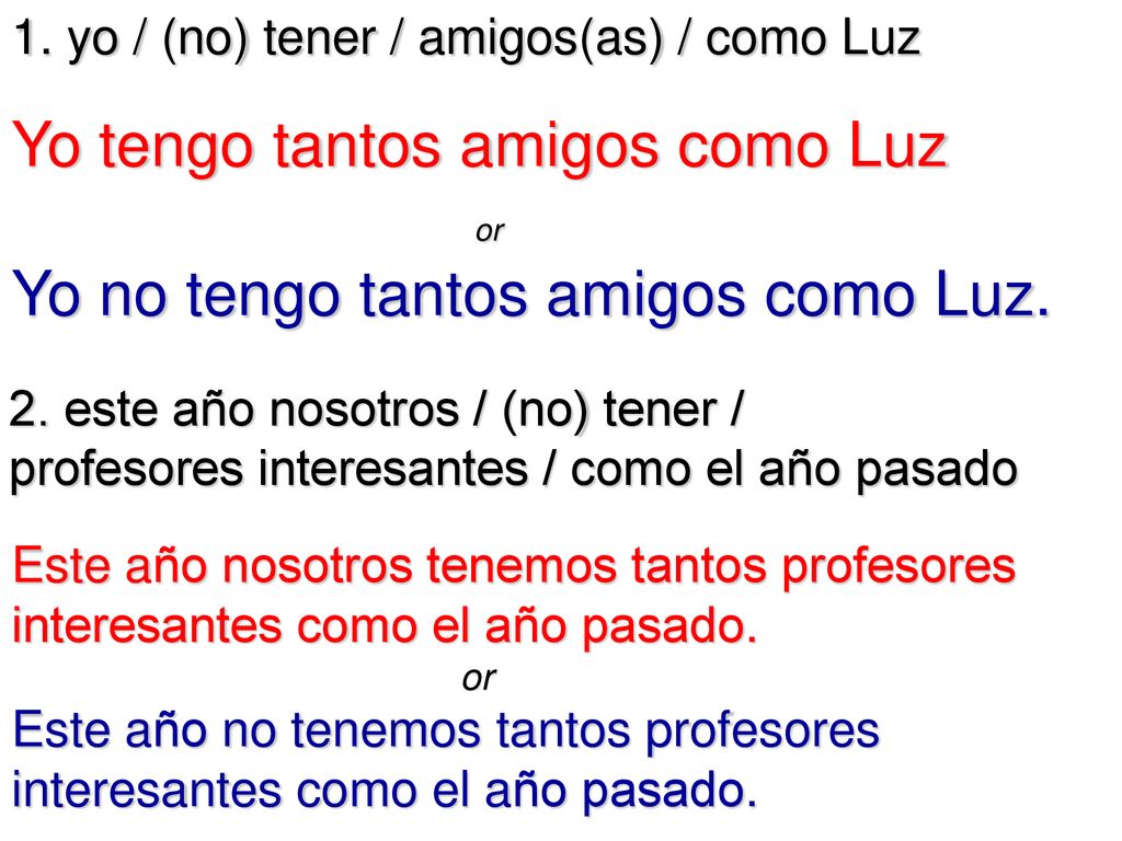 Yo tengo tantos amigos como Luz or Yo no tengo tantos amigos como Luz.