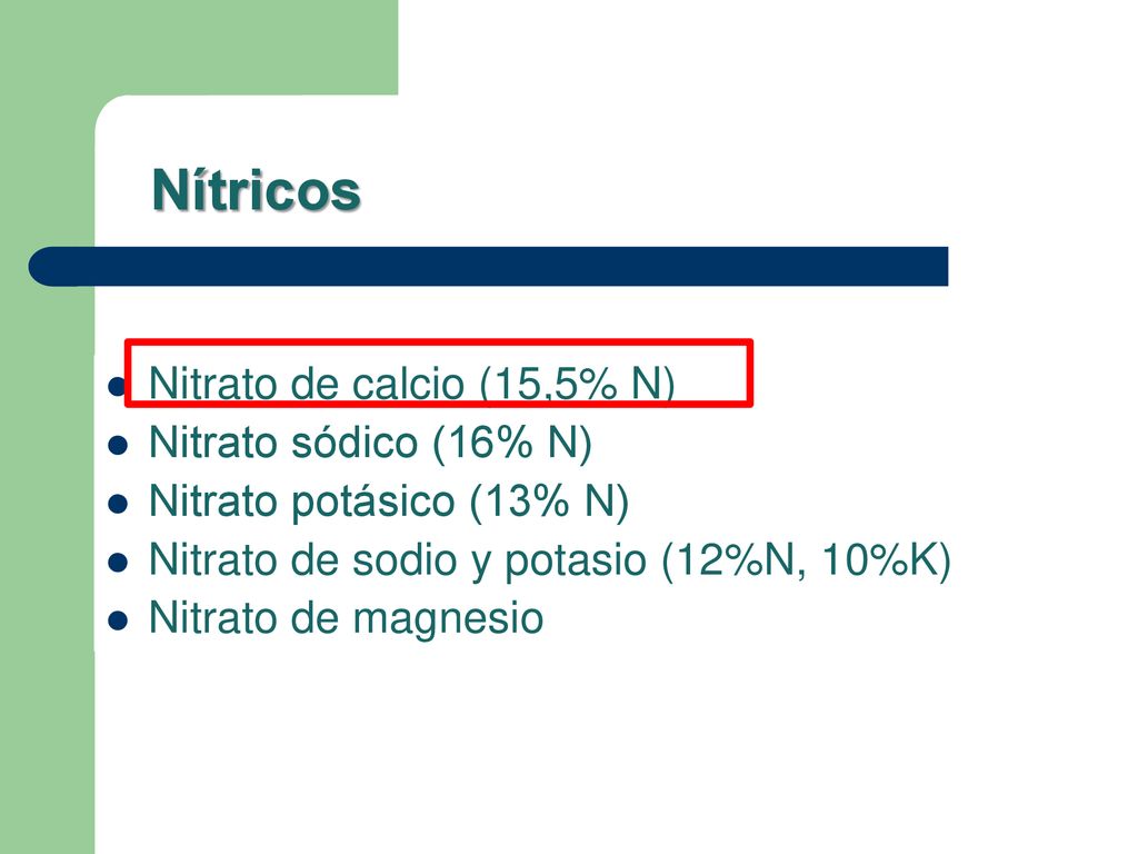 Nítricos Nitrato de calcio (15,5% N) Nitrato sódico (16% N)