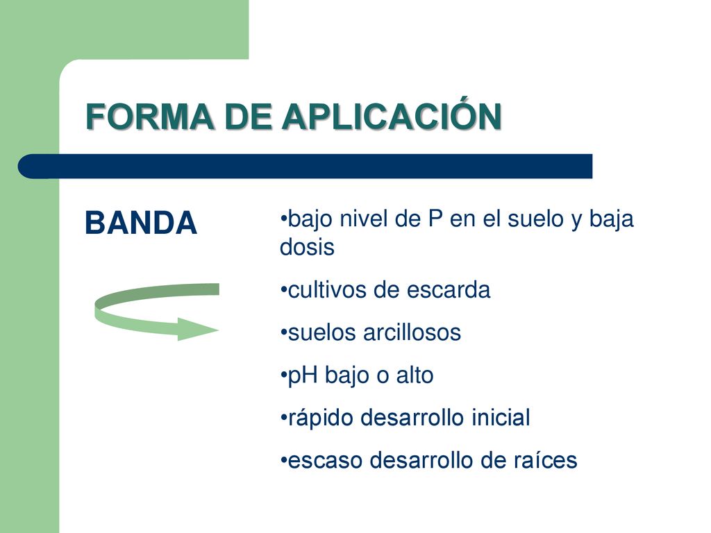 FORMA DE APLICACIÓN BANDA bajo nivel de P en el suelo y baja dosis