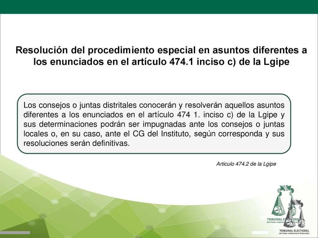 Resolución del procedimiento especial en asuntos diferentes a los enunciados en el artículo inciso c) de la Lgipe