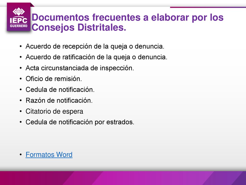 Documentos frecuentes a elaborar por los Consejos Distritales.