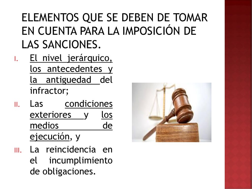 ELEMENTOS QUE SE DEBEN DE TOMAR EN CUENTA PARA LA IMPOSICIÓN DE LAS SANCIONES.