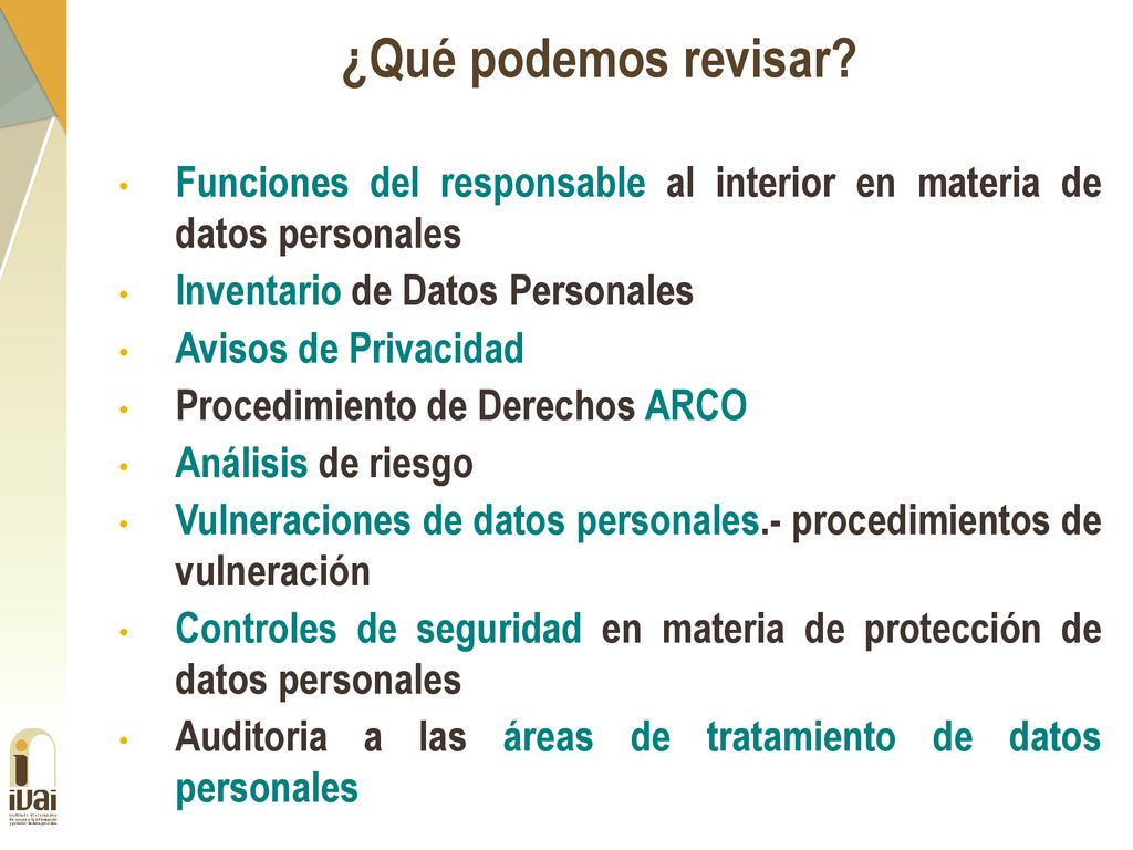 ¿Qué podemos revisar Funciones del responsable al interior en materia de datos personales. Inventario de Datos Personales.