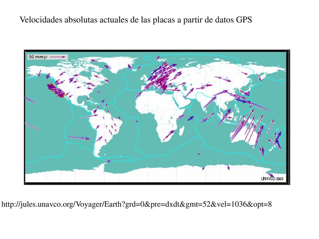 Velocidades absolutas actuales de las placas a partir de datos GPS