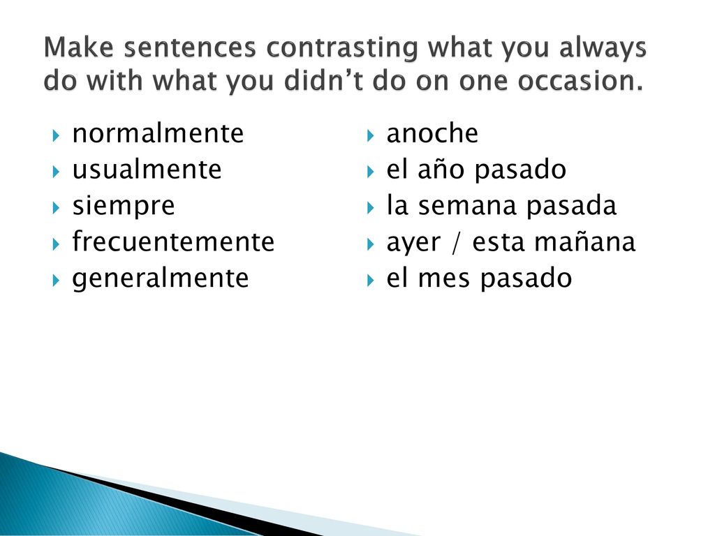 Make sentences contrasting what you always do with what you didn’t do on one occasion.