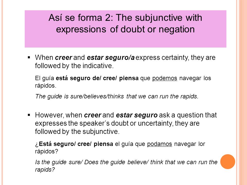 Así se forma 2: The subjunctive with expressions of doubt or negation