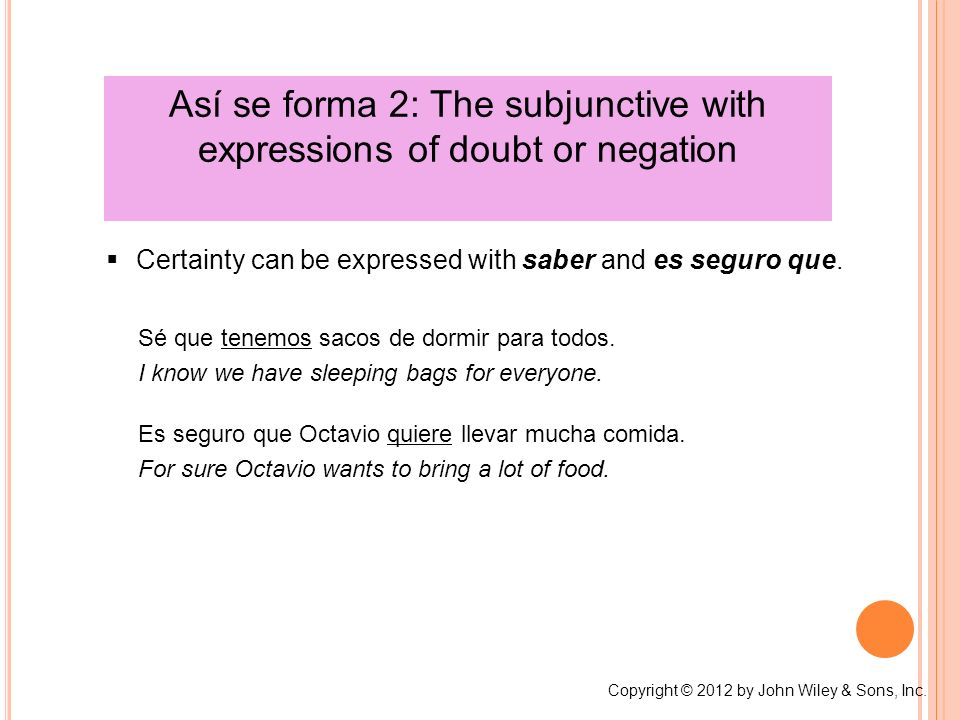 Así se forma 2: The subjunctive with expressions of doubt or negation