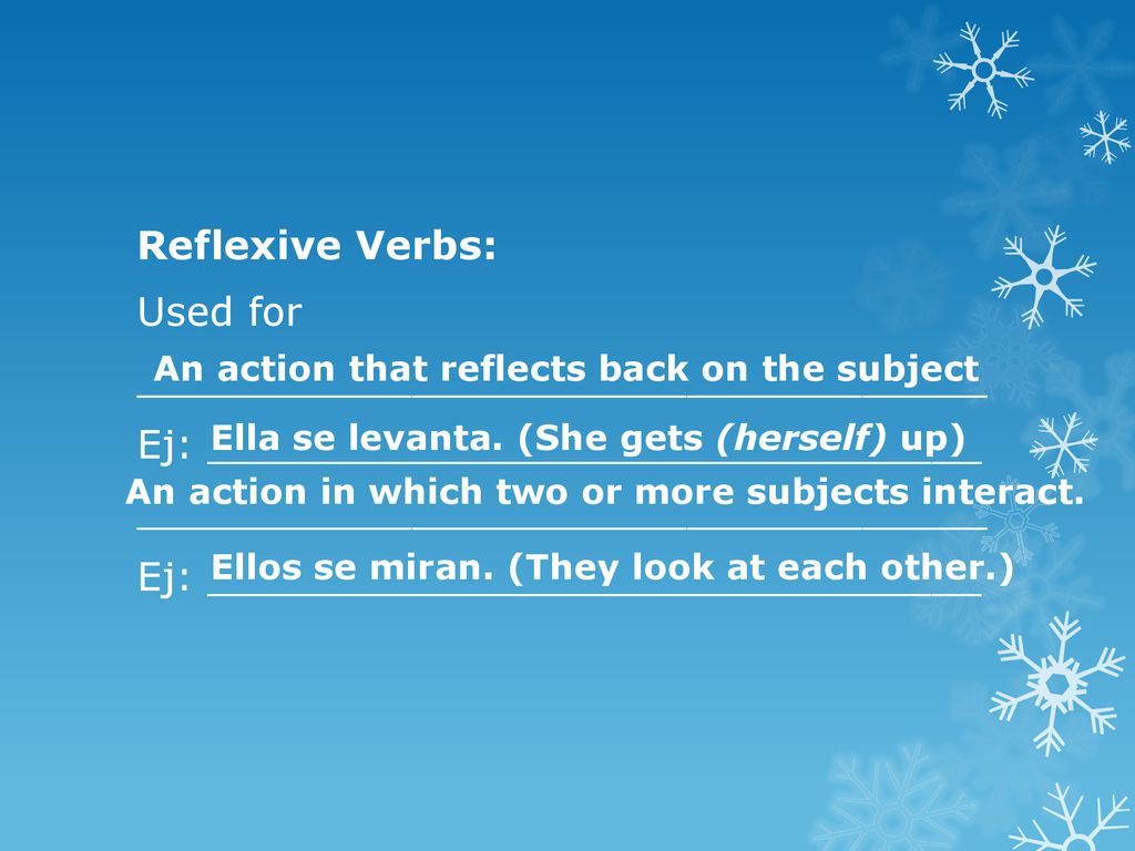 Reflexive Verbs: Used for __________________________________ Ej: _______________________________