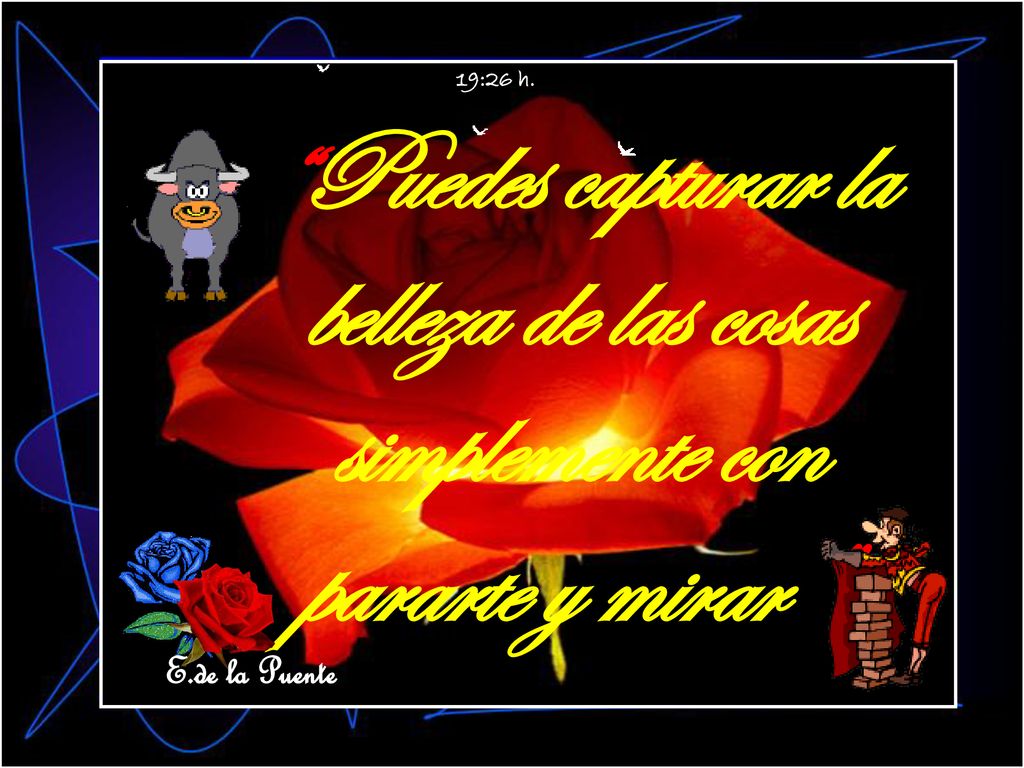 19:26 h. Puedes capturar la belleza de las cosas simplemente con pararte y mirar E.de la Puente