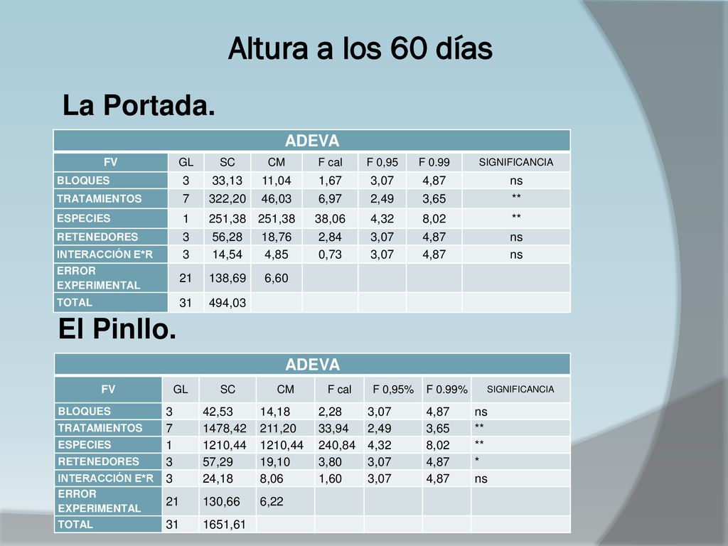 Altura a los 60 días La Portada. El Pinllo. ADEVA ADEVA 3 33,13 11,04