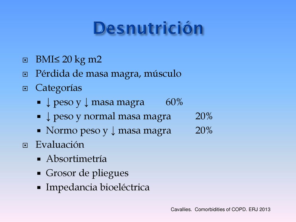 Desnutrición BMI≤ 20 kg m2 Pérdida de masa magra, músculo Categorías