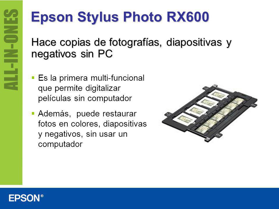 Epson Stylus Photo RX600 Hace copias de fotografías, diapositivas y negativos sin PC.